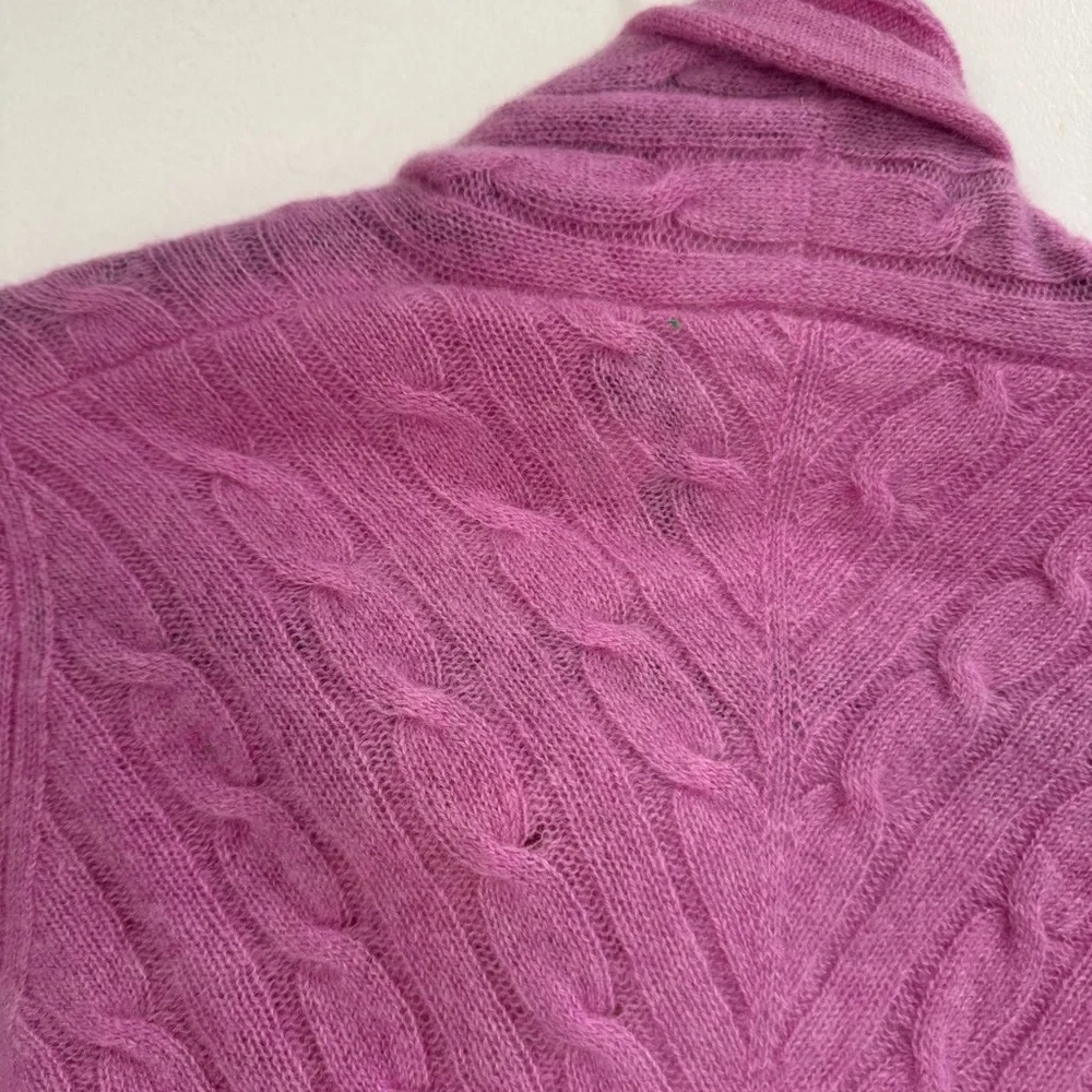 White + Warren 100% Cashmere Cable Knit Open Front Longline Cardigan Orchid M - Picture 7 of 7